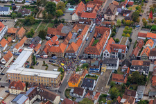 Aerial photograpy of Demo "Women's Alliance Kandel" vs. "AntiFa/We are Kandel/Grandmas against the right in Kandel in the state Rhineland-Palatinate, Germany