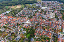 Aerial photograpy of City overview from the north in Kandel in the state Rhineland-Palatinate, Germany