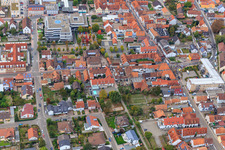 Drone image of Demo "Women's Alliance Kandel" vs. "AntiFa/We are Kandel/Grandmas against the right in Kandel in the state Rhineland-Palatinate, Germany