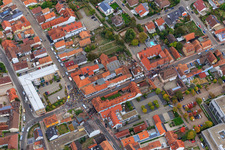 Drone image of Demo "Women's Alliance Kandel" vs. "AntiFa/We are Kandel/Grandmas against the right in Kandel in the state Rhineland-Palatinate, Germany