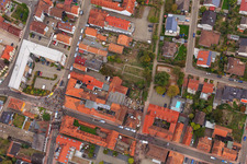 Drone image of Demo "Women's Alliance Kandel" vs. "AntiFa/We are Kandel/Grandmas against the right in Kandel in the state Rhineland-Palatinate, Germany