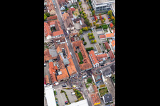 Aerial view of Participant of a political protest demonstration "Frauenbuendnis Kandel" vs. "AntiFa/Wir sind Kandel/Omas gegen rechts" in Kandel in the state Rhineland-Palatinate, Germany