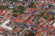 Demo "Women's Alliance Kandel" vs. "AntiFa/We are Kandel/Grandmas against the right in Kandel in the state Rhineland-Palatinate, Germany from the drone perspective