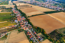 Aerial view of Main Street from the West in Vollmersweiler in the state Rhineland-Palatinate, Germany