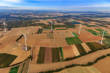 EnBW wind farm - wind turbine with 6 wind turbines in Freckenfeld in the state Rhineland-Palatinate, Germany out of the air
