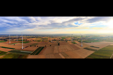 EnBW wind farm - wind turbine with 6 wind turbines in Freckenfeld in the state Rhineland-Palatinate, Germany from a drone