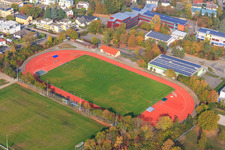 Aerial view of Sports field at the former Mackensen barracks in Bad Bergzabern in the state Rhineland-Palatinate, Germany
