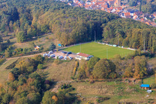 SV 1946 Dörrenbach football club sports field and mobile home parking space Dörrenbach in Dörrenbach in the state Rhineland-Palatinate, Germany seen from above
