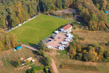 SV 1946 Dörrenbach football club sports field and mobile home parking space Dörrenbach in Dörrenbach in the state Rhineland-Palatinate, Germany from the plane