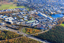 Aerial photograpy of Industrial area on the A5 with RONAL TECHNOLOGIE GmbH in Forst in the state Baden-Wuerttemberg, Germany