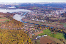 Opposite Hochhausen am Neckar under clouds in the district Neckarelz in Mosbach in the state Baden-Wuerttemberg, Germany