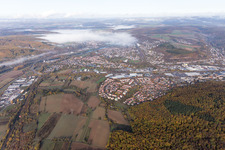 Aerial view of Neckarelz in Mosbach in the state Baden-Wuerttemberg, Germany