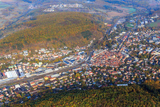 City view in the Elztal from the southwest in Mosbach in the state Baden-Wuerttemberg, Germany