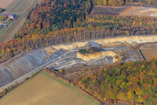 Aerial view of Quarry of Hohenlohe-Bauland GmbH SHB Schotterwerke in the district Eberstadt in Buchen in the state Baden-Wuerttemberg, Germany