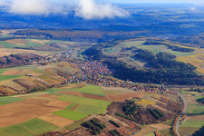 View of the town from the northwest in Königheim in the state Baden-Wuerttemberg, Germany