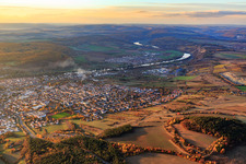 City view on the banks of the Main from the east in Karlstadt am Main in the state Bavaria, Germany