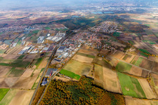 Village view on the edge of agricultural fields and land in Schwebheim in the state Bavaria, Germany