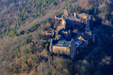 Madenburg Castle Ruins: Remains of an 11th-century hilltop castle surrounded by forests with a restaurant in Eschbach in the state Rhineland-Palatinate, Germany