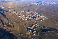 Wine-growing village in winter from the southwest in Weyher in der Pfalz in the state Rhineland-Palatinate, Germany