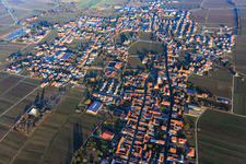 City view between vineyards in winter from the west in Edesheim in the state Rhineland-Palatinate, Germany