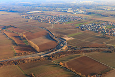 Oblique view of New construction of the Landau Nord junction for the B272 on the A65 motorway in the district Dammheim in Landau in der Pfalz in the state Rhineland-Palatinate, Germany