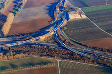 New construction of the Landau Nord junction for the B272 on the A65 motorway in the district Dammheim in Landau in der Pfalz in the state Rhineland-Palatinate, Germany from above