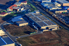 Aerial view of Industrial park W II CAMPUS from the northwest with transparent packaging Weber GmbH in Herxheim bei Landau in the state Rhineland-Palatinate, Germany