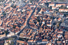 Aerial view of Old Town area and city center in Wissembourg in Grand Est, France
