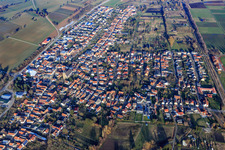 Aerial view of View of the town from the southwest in Steinfeld in the state Rhineland-Palatinate, Germany