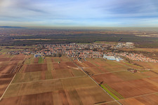 Aerial view of City view from the south with BELLHEIMER BREWERY - PARK and Kardex Remstar in Bellheim in the state Rhineland-Palatinate, Germany