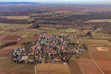 Aerial photograpy of Village view from the south in Knittelsheim in the state Rhineland-Palatinate, Germany
