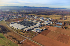 Interpark industrial area from the southwest with Mercedes-Benz logistics center in Offenbach an der Queich in the state Rhineland-Palatinate, Germany