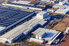 Aerial view of Interpark industrial area from the southwest with Tricor Packaging & Logistics AG and Progroup Board GmbH in Offenbach an der Queich in the state Rhineland-Palatinate, Germany