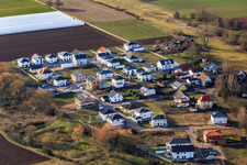 Oblique view of New development area In den Hundertmorgen in Offenbach an der Queich in the state Rhineland-Palatinate, Germany