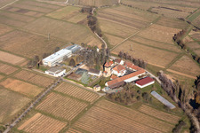 Aerial view of Building complex of the Institute Julius Kuehn Rebforschungsanstalt Geilweilerhof in Siebeldingen in the state Rhineland-Palatinate, Germany