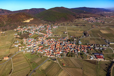 View of the winegrowing village in winter from the south in Frankweiler in the state Rhineland-Palatinate, Germany