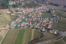 Aerial view of View of a winegrowing village from the south in winter without snow in Gleisweiler in the state Rhineland-Palatinate, Germany