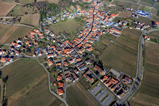 View of the winegrowing village in winter from the southwest in Burrweiler in the state Rhineland-Palatinate, Germany