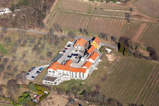 Aerial photograpy of Complex of the hotel building Wohlfuehlhotel Alte Rebschule and Gasthaus Sesel in Rhodt unter Rietburg in the state Rhineland-Palatinate, Germany