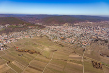 Aerial view of City view from the south in Neustadt an der Weinstraße in the state Rhineland-Palatinate, Germany