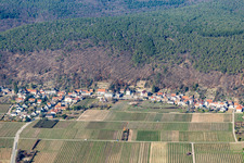 Aerial view of Almond ring in the district Haardt in Neustadt an der Weinstraße in the state Rhineland-Palatinate, Germany