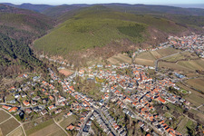 Aerial view of Vineyard path from the southeast in the district Gimmeldingen in Neustadt an der Weinstraße in the state Rhineland-Palatinate, Germany