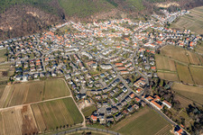 Overview of winegrowing villages from the southwest in winter without snow in the district Königsbach in Neustadt an der Weinstraße in the state Rhineland-Palatinate, Germany