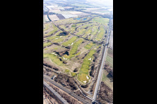 Grounds of the Golf course at Golfplatz Kurpfalz in Limburgerhof in the state Rhineland-Palatinate, Germany from above