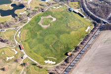 Aerial view of Club house of the Golf club at Golfplatz Kurpfalz in Limburgerhof in the state Rhineland-Palatinate, Germany