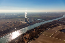 Nuclear power plant in Philippsburg in the state Baden-Wuerttemberg, Germany from above