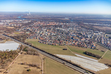 Ludwig-Erhard-Straße from the west, beyond the B9 in Germersheim in the state Rhineland-Palatinate, Germany