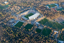 Aerial view of Wildparkstadion, construction site in the district Innenstadt-Ost in Karlsruhe in the state Baden-Wuerttemberg, Germany