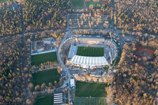 Bird's eye view of Wildparkstadion, construction site in the district Innenstadt-Ost in Karlsruhe in the state Baden-Wuerttemberg, Germany