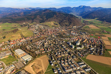 View of the town from the west in Staufen im Breisgau in the state Baden-Wuerttemberg, Germany